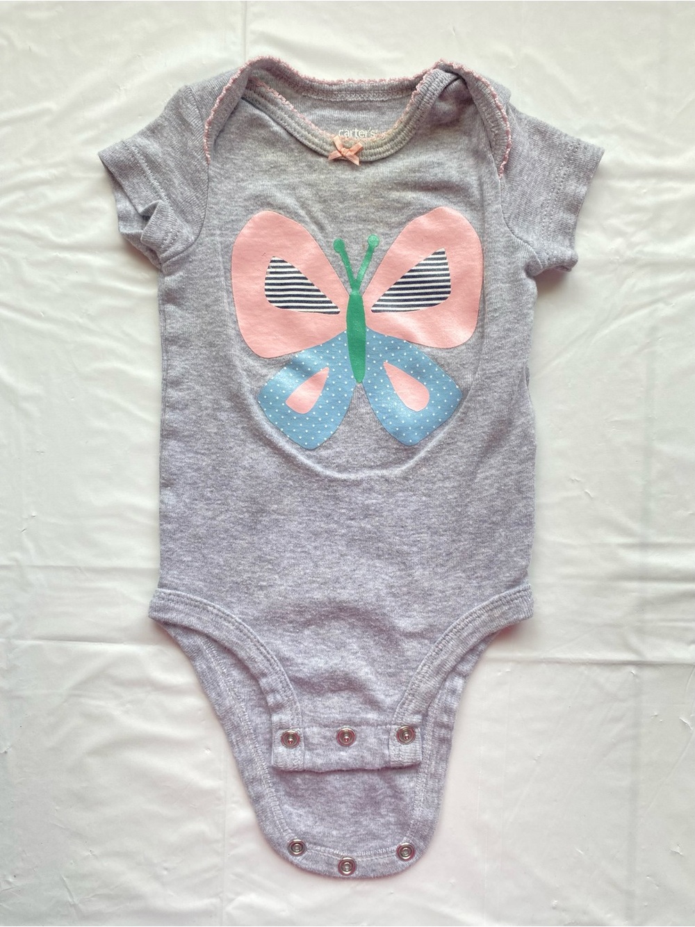 Carter's Baby Girl Butterfly Short Sleeve Bodysuit Gray Pink Blue Bow 3M